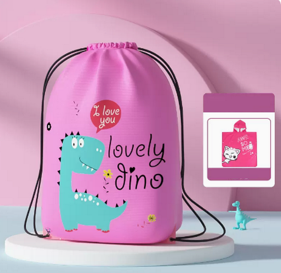 Hot recommendation: Cute men’s and women’s waterproof drawstring children’s swimming bag (pink dinosaur + bathrobe)