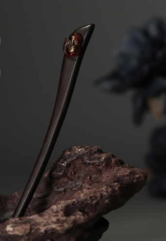 Hot style antique elegant black sandalwood hairpin (Chiti) (size: hairpin length 18cm)