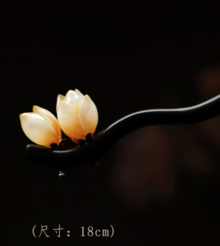 Hot style antique simple ebony flower hairpin (Hengwu double flower) (size: hairpin length 18cm)