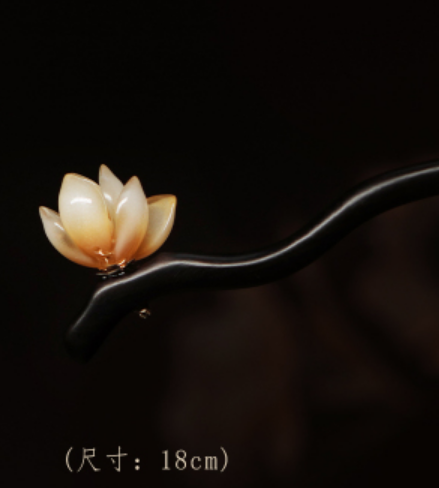 Hot style antique simple ebony flower hairpin (Hengwu single flower) (size: hairpin length 18cm))