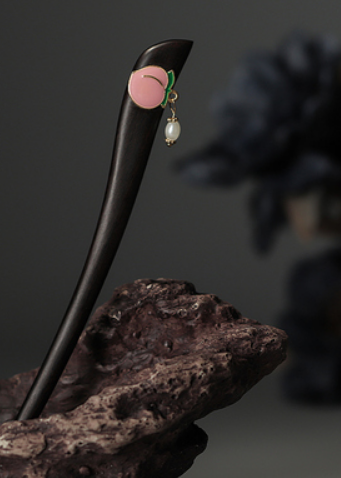 Hot style antique elegant black sandalwood hairpin (Taoyan) (size: hairpin length 18cm)