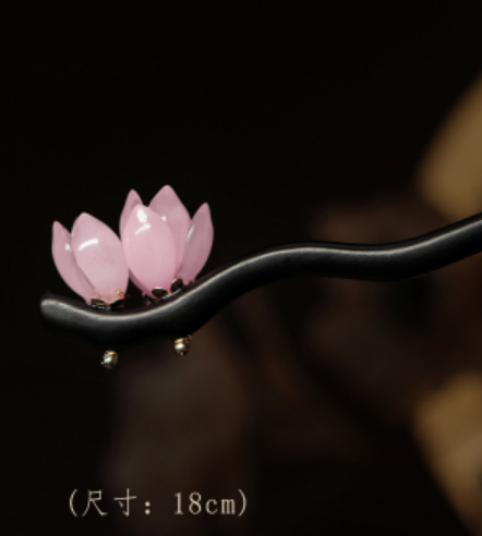 Hot style antique simple ebony flower hairpin (love double flowers) (size: hairpin length 18cm)