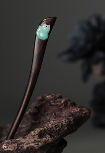 Hot style antique elegant black sandalwood hairpin (jade fox) (size: hairpin length 18cm)