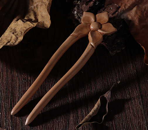 Popular classical sandalwood U-shaped hairpin (flower hairpin-peach wood) (size: 13.5*4cm)