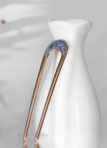 Popular simple u-shaped alloy hairpin (star and moon gray) (size: hairpin length 10.4cm)