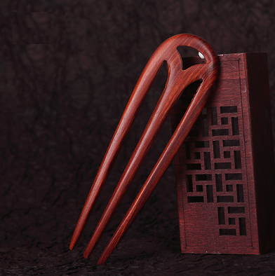 Popular ancient style simple sandalwood three-pronged bun (red sandalwood) (size: 12cm long and 3cm wide)