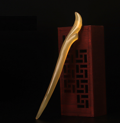 Popular natural horn hairpin with ancient style (short style) (size: hairpin length 12cm)#