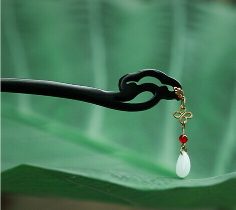 Popular antique style pendant hairpin for hair ebony (drop beads) (size: hairpin length 17.7cm)