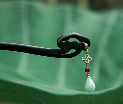 Popular antique style pendant hair ebony hairpin (Songshuang) (size: hairpin length 17.9cm)