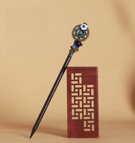 Hot style ancient style tassel style wooden hairpin (cerulean blue) (size: hairpin length is about 18cm)
