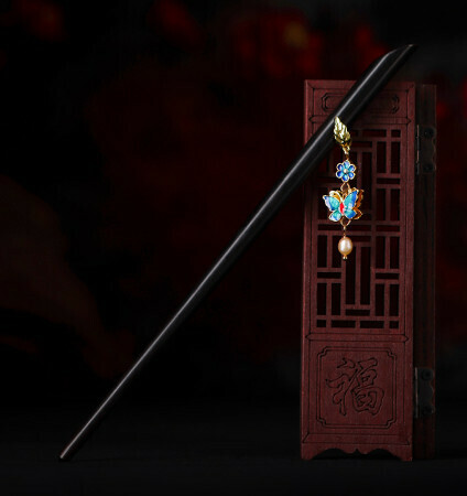 Popular ebony wood antique fringed hairpin (Zhu Tears) (size: hairpin length 17cm)