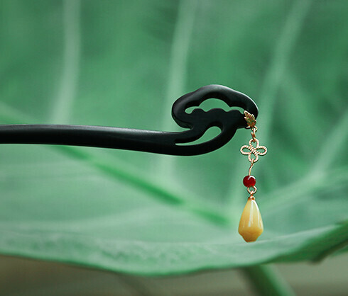 Popular antique-style pendant hair ebony wood hairpin (pomelo) (size: hairpin length 18cm)