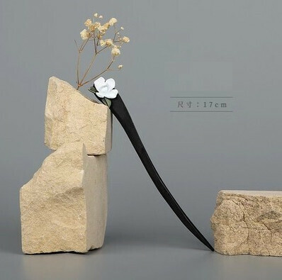Hot style classic elegant small flower wooden hairpin (Bai Ming) (size: hairpin length 17cm)