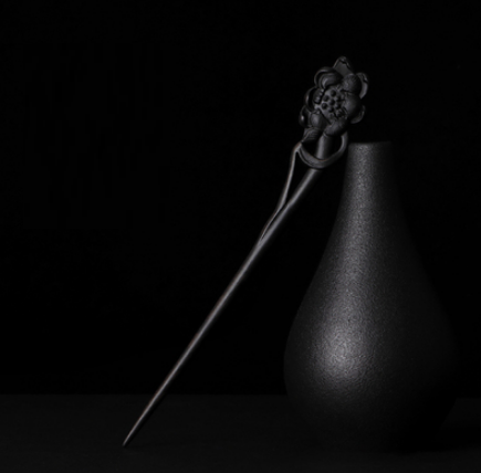 新款古風簡約黑檀木髮簪（荷韻）（尺寸：長19.9cm）