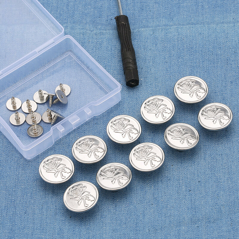 New style [pack of 10] metal buttons for clothing accessories, jeans buttons (17mm with installation tools) (No. 6)