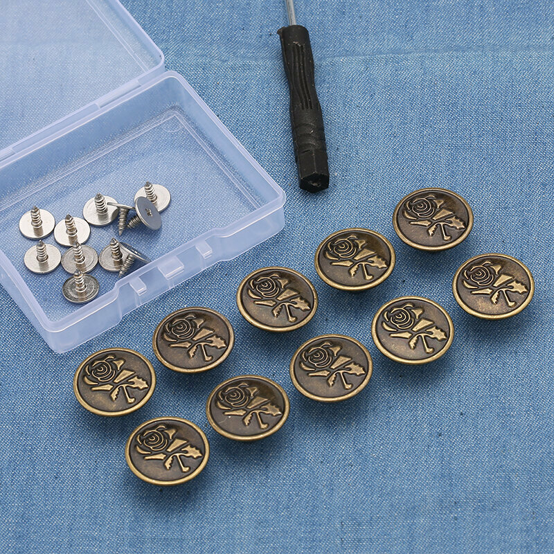 New style [pack of 10] metal buttons for clothing accessories, jeans buttons (17mm with installation tools) (No. 14)