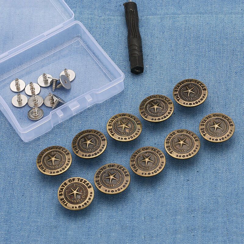 New style [pack of 10] metal buttons for clothing accessories, jeans buttons (17mm with installation tools) (No. 15)