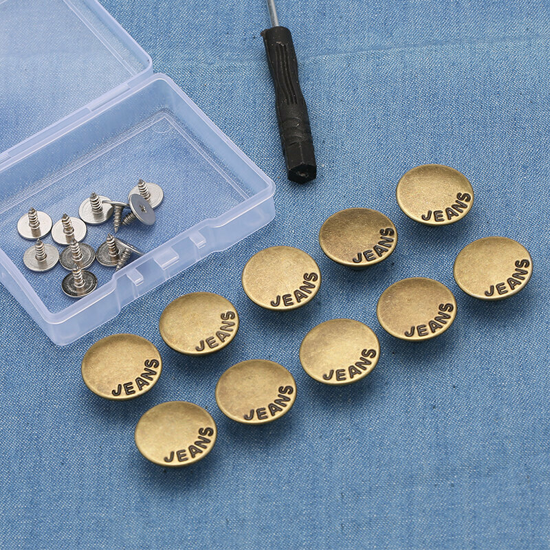 New style [pack of 10] metal buttons, clothing accessories, jeans buttons (17mm with installation tools) (No. 18)