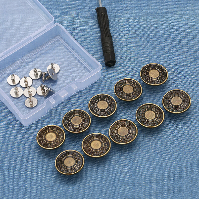 New style [pack of 10] metal buttons for clothing accessories, jeans buttons (17mm with installation tools) (No. 10)
