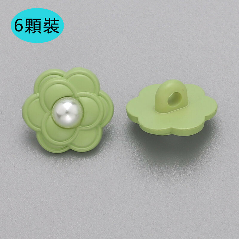 Hot Selling [Pack of 6] Flower Button Clothing Accessories (21mm Free Needle and Thread) (Grass Green)