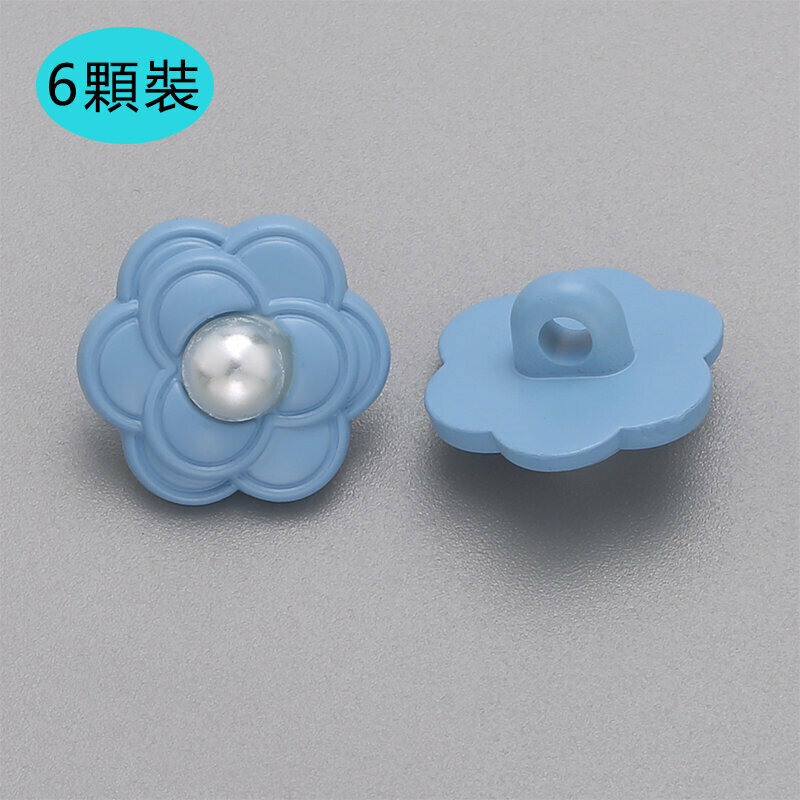 Hot Selling [Pack of 6] Flower Button Clothing Accessories (21mm Free Needle and Thread) (Blue)