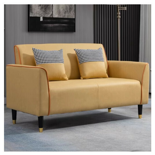 New fabric sofa [yellow orange] [technical cloth] (double space 105cm (free two pillows)
