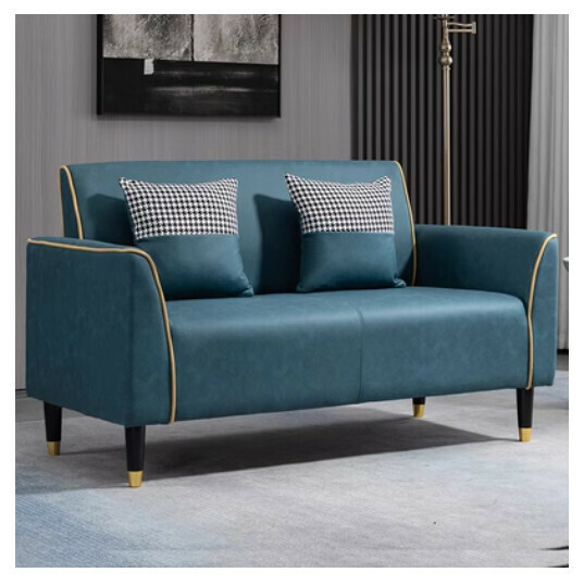 New fabric sofa [dark blue and yellow [technical cloth]] (double space 105cm (free two pillows)
