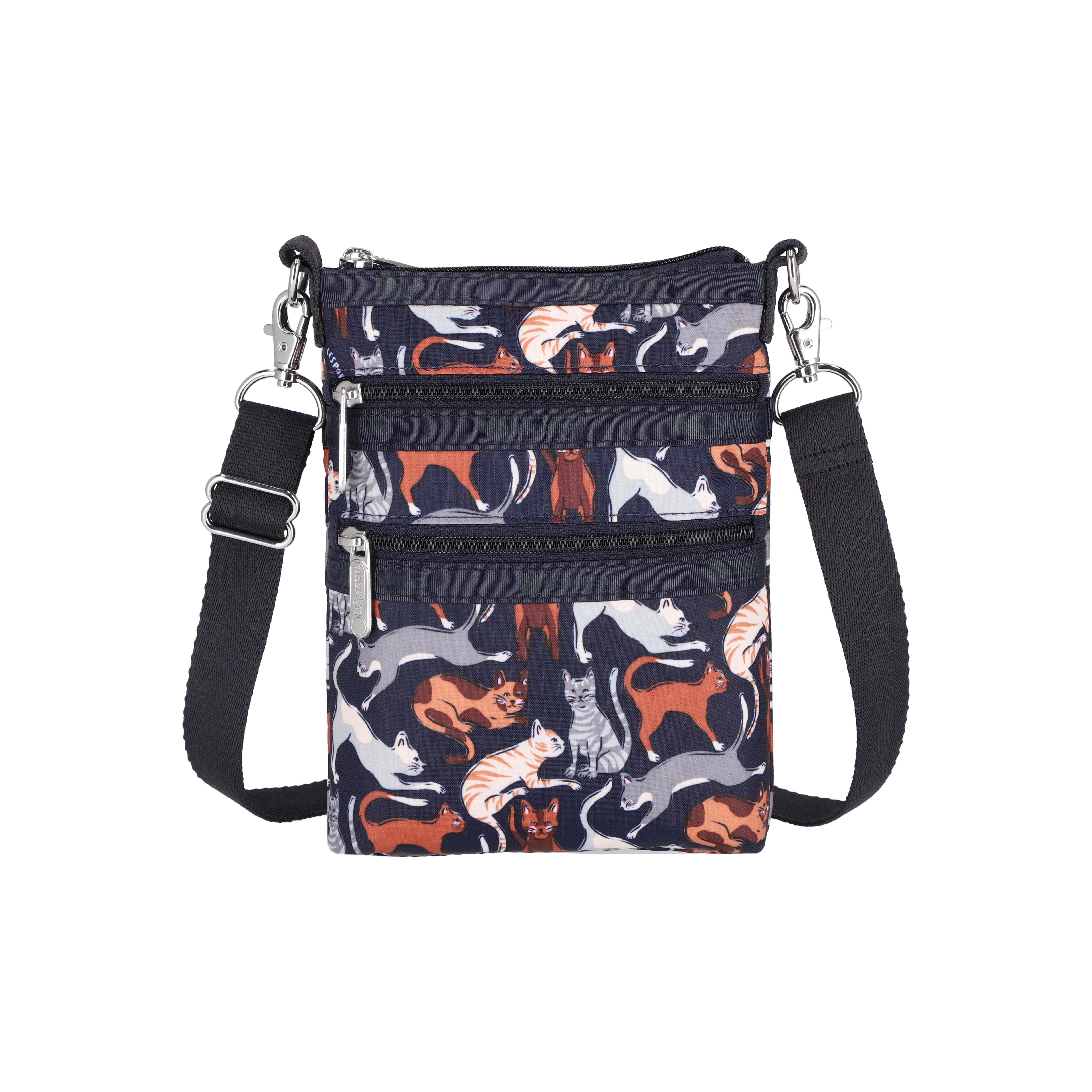 LeSportsac - 3 ZIP CROSSBODY 三層拉鍊斜背包 - 好奇貓咪黑