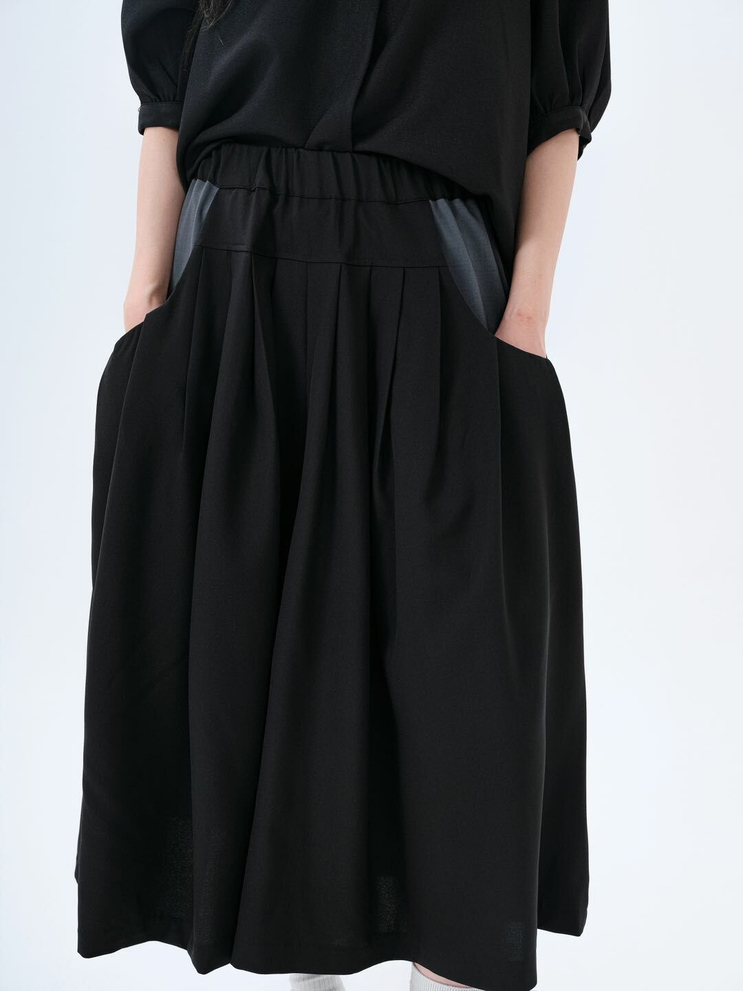 預購 - KR 裙袋拼色褶褶闊褲Pants