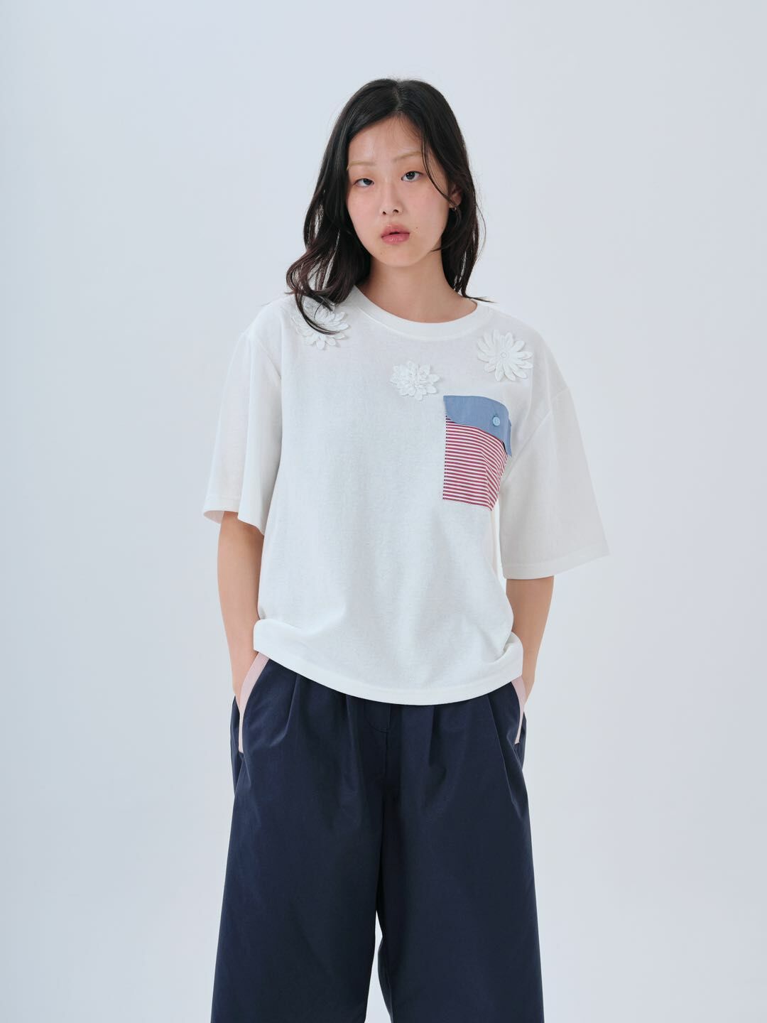 預購 - KR 立體花花條子Pocket Top