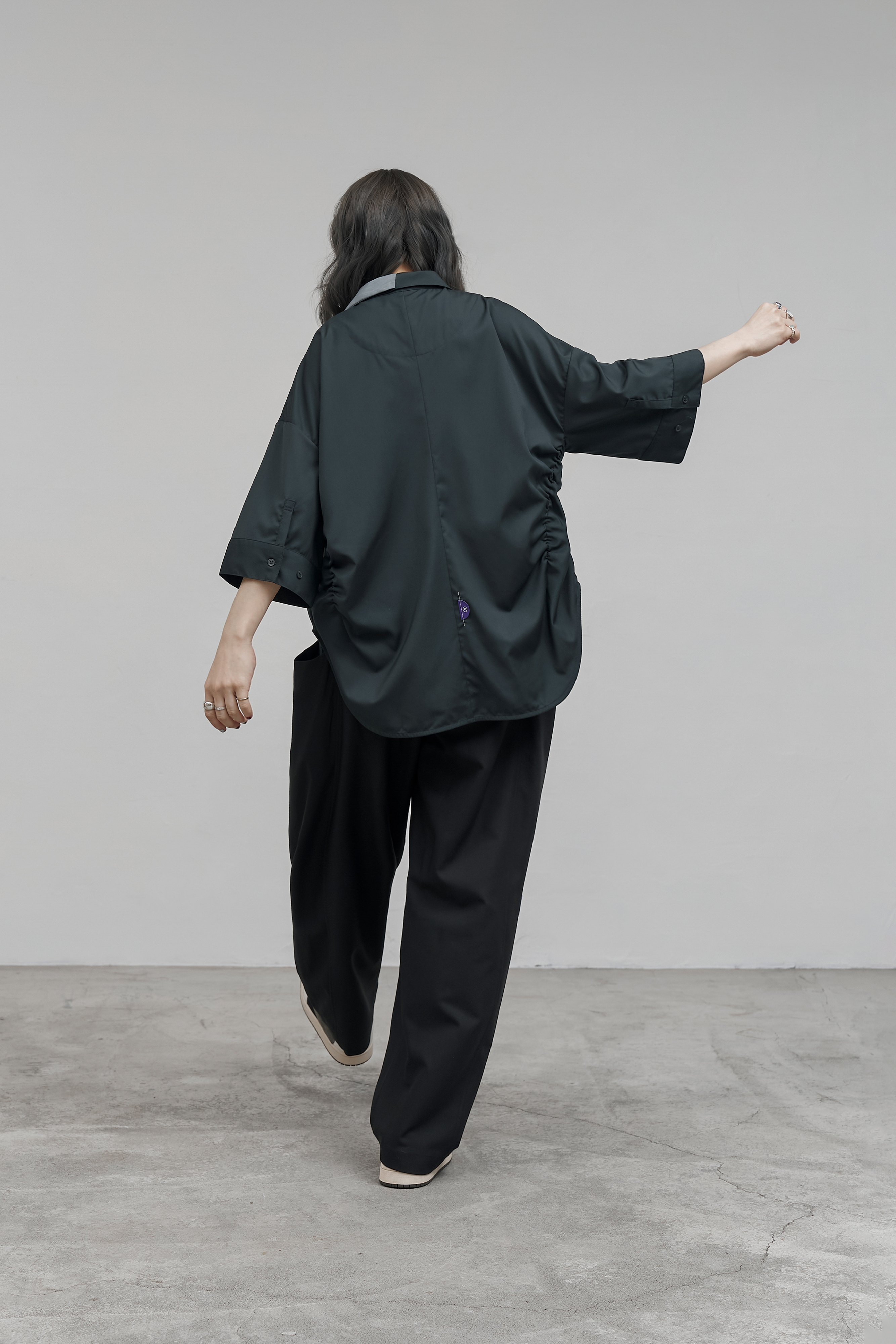 Smart Casual Ruched Shirt｜Dark Green