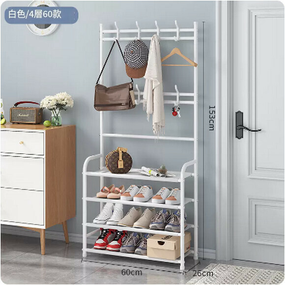Hot recommended shoe cabinet doorway bedroom shoe cabinet hanger floor standing vertical multi-functional shoe cabinet large capacity (4 layers - white [width 60cm])