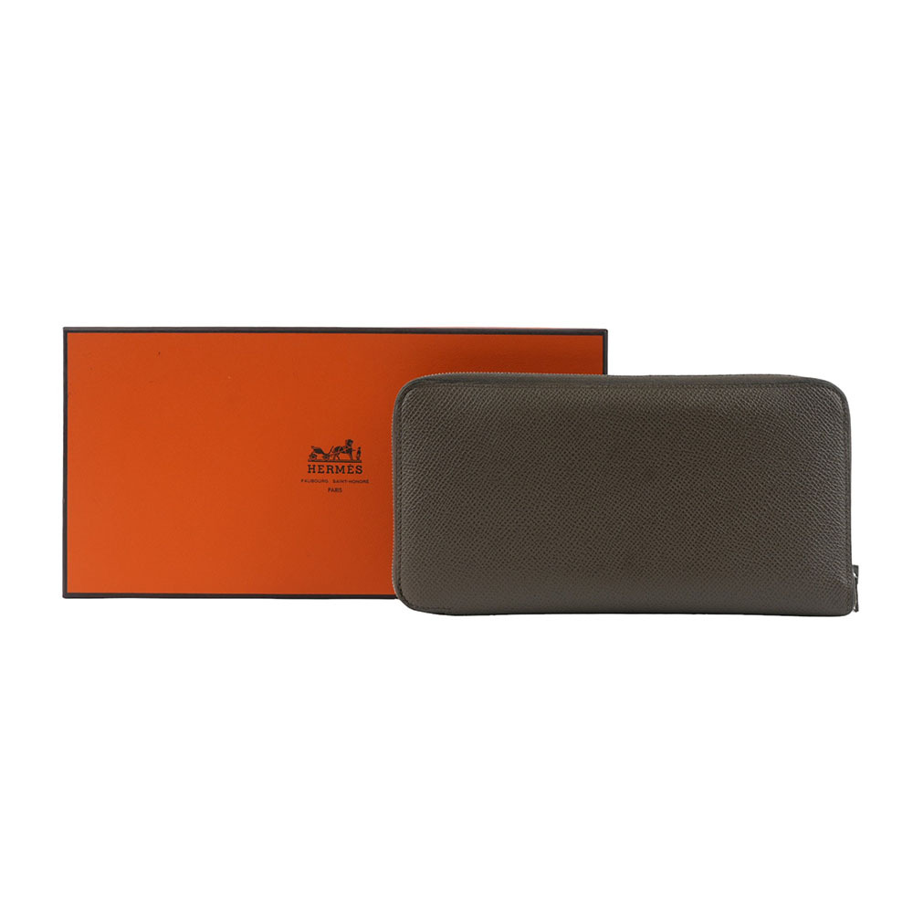 【HERMES】Epsom 皮革圖案絲巾ㄇ形拉鍊長夾(雪茄色) HE21000078