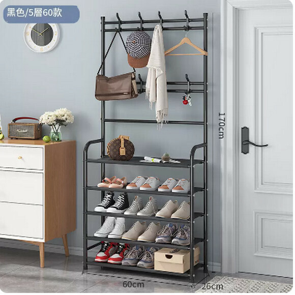Hot recommended shoe cabinet doorway bedroom shoe cabinet hanger floor standing vertical multifunctional shoe cabinet large capacity (5 layers - black [width 60cm])