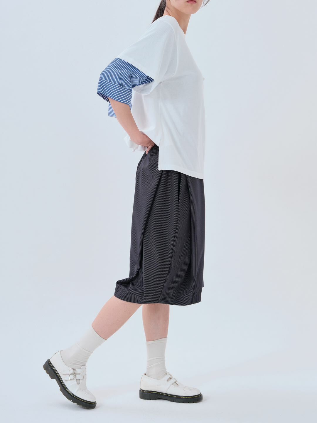 預購 - KR條子側褶褶短褲Pants