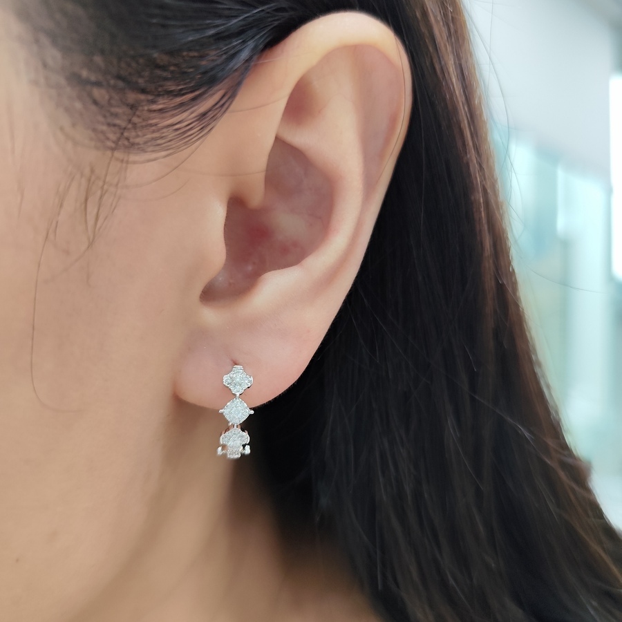 18K白金鑽石圈耳環