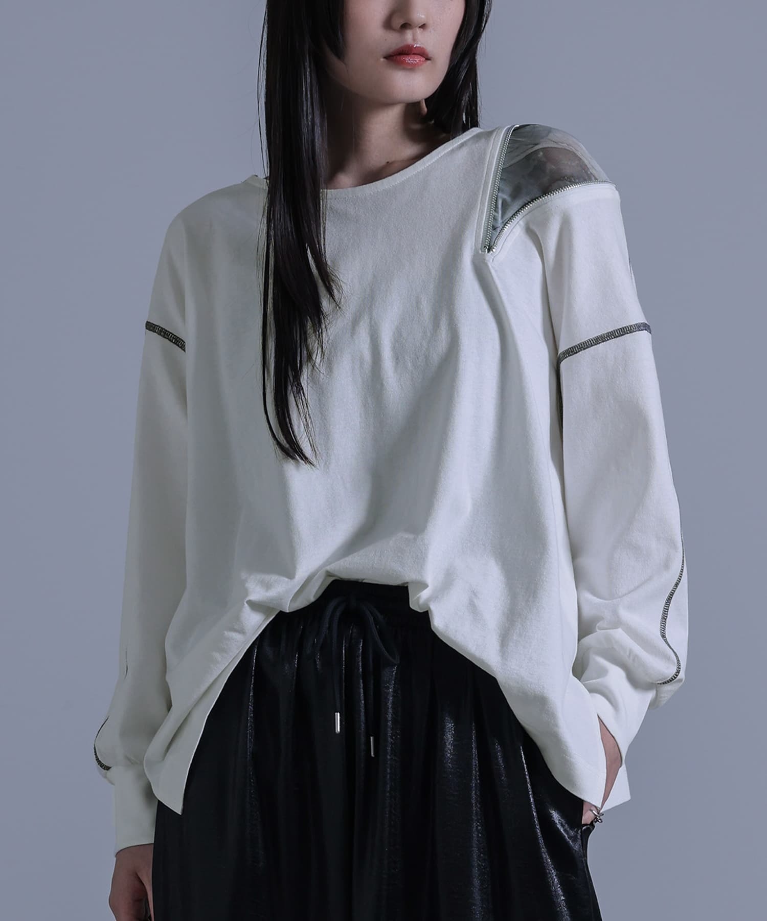 預購 - JP 拉鍊拼圖案布Top