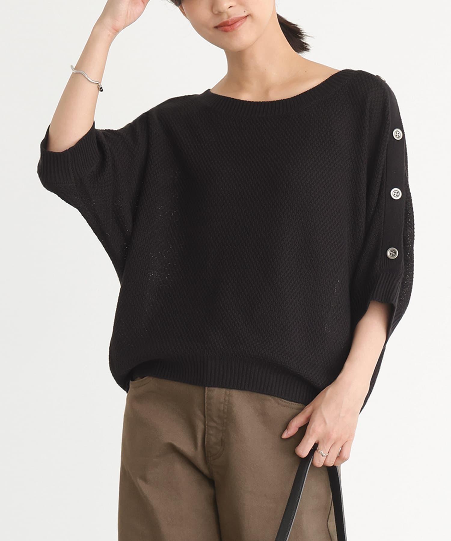 預購 - JP 肩鈕設計針織Top