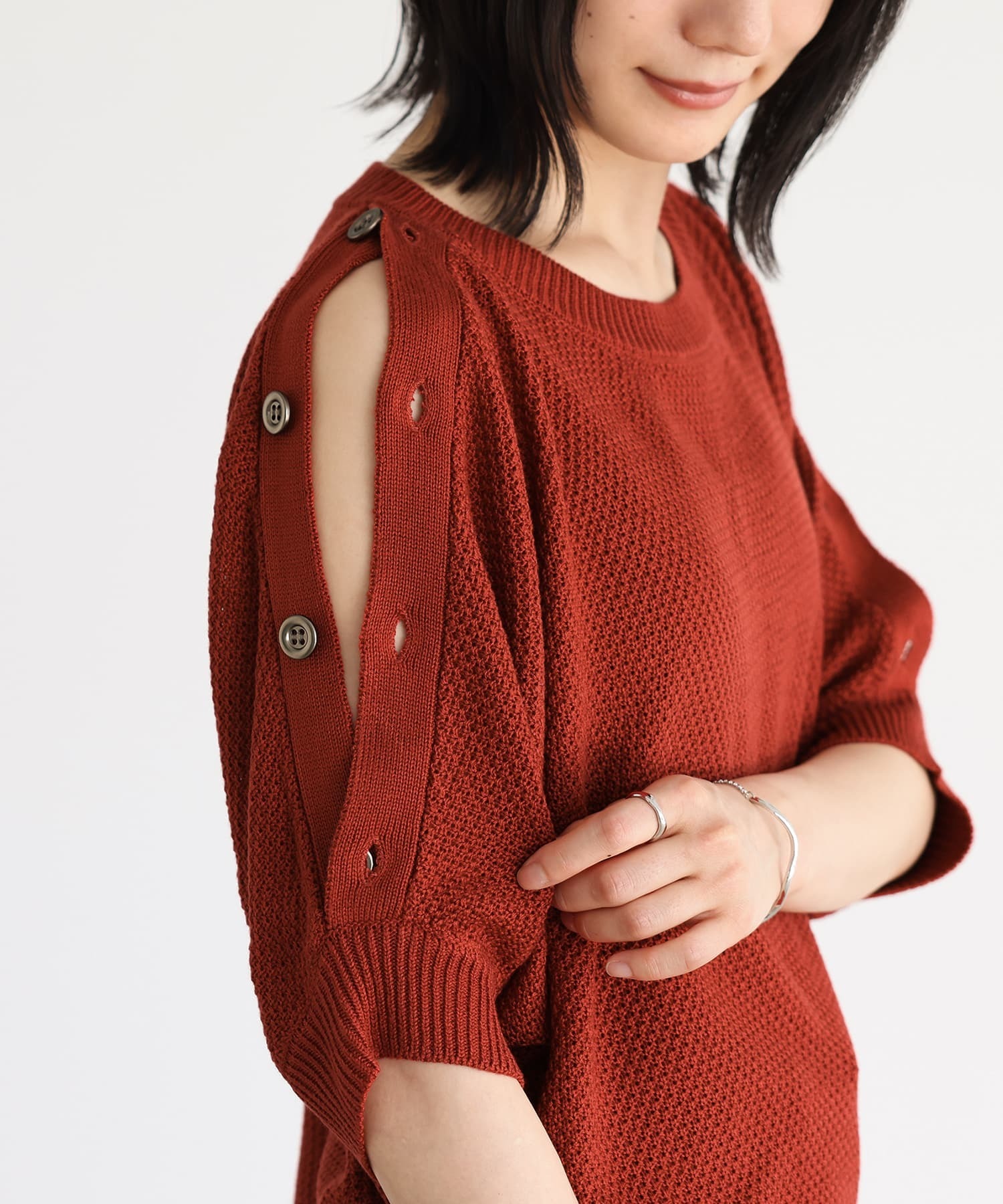 預購 - JP 肩鈕設計針織Top