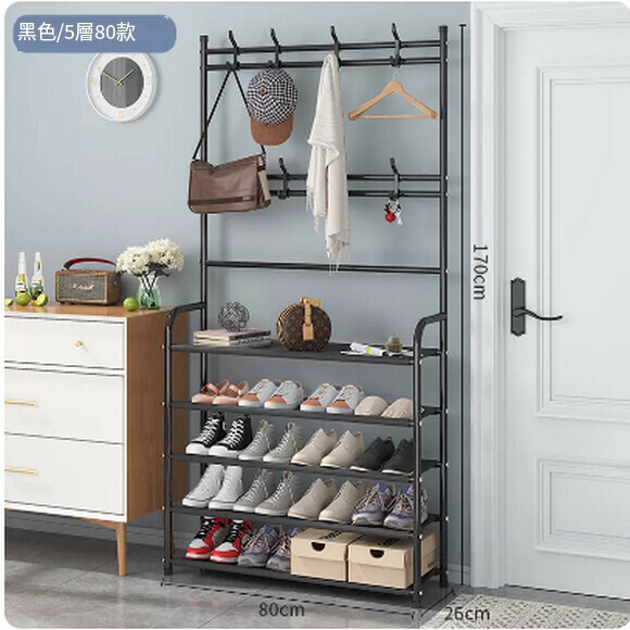 Hot recommended shoe cabinet doorway bedroom shoe cabinet hanger floor standing vertical multi-functional shoe cabinet large capacity (5 layers - black [width 80cm])