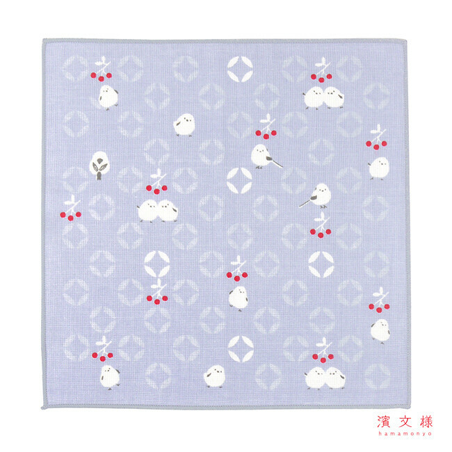 濱文様 紫色底白色小鳥手帕