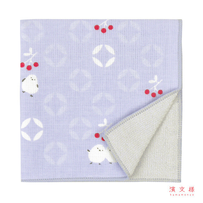 濱文様 紫色底白色小鳥手帕