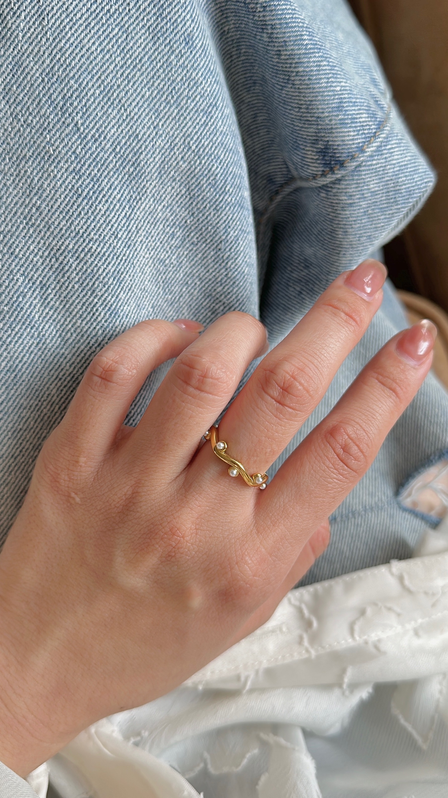 SS pearl wave ring