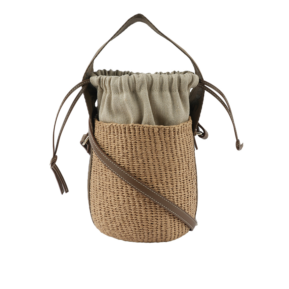 【Chloé】Woody 緞帶飾邊編織束口水桶包