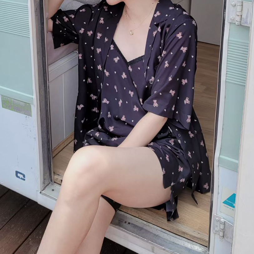 滑料小熊睡衣套裝(黑)