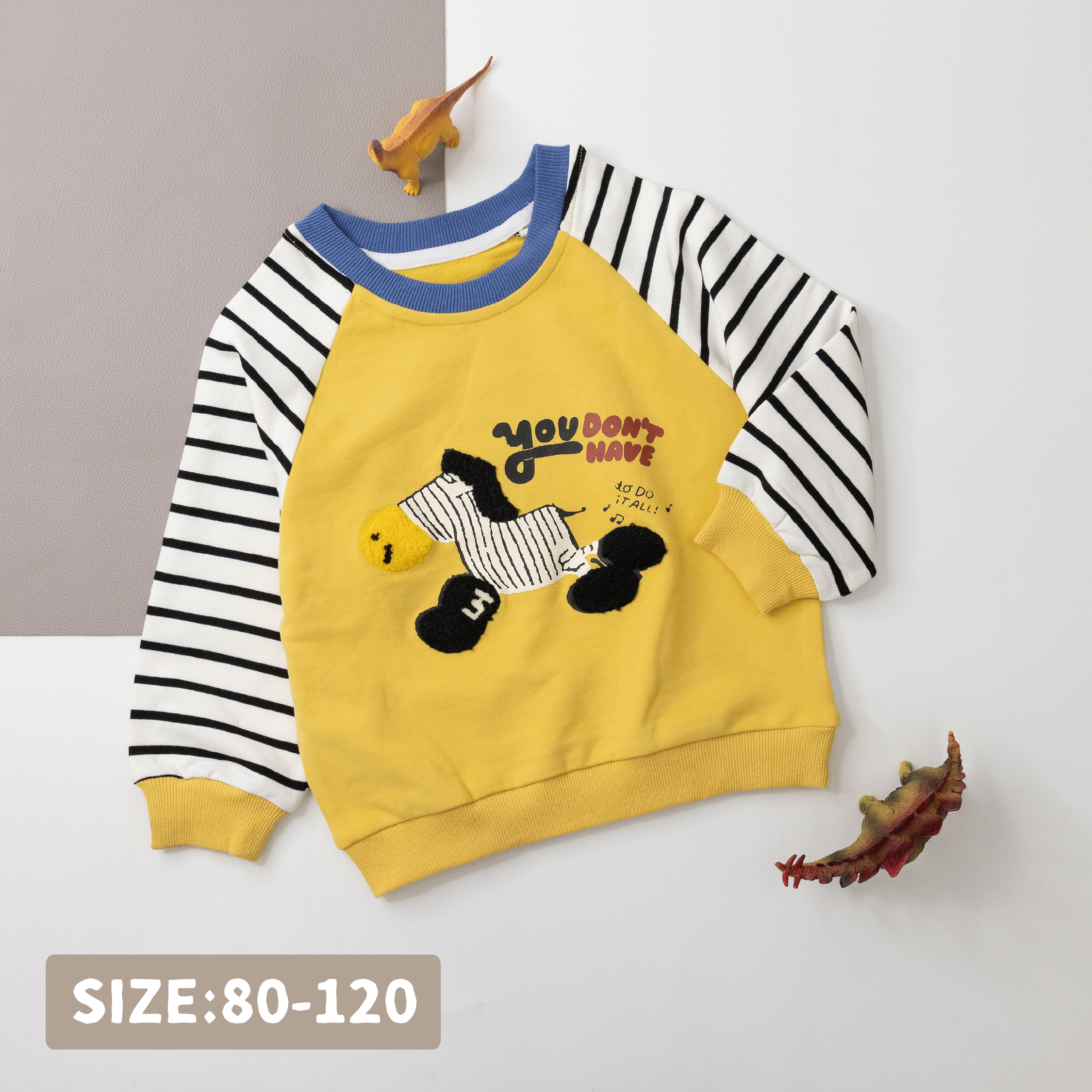 【H35781】跳躍小斑馬條紋拼接袖上衣