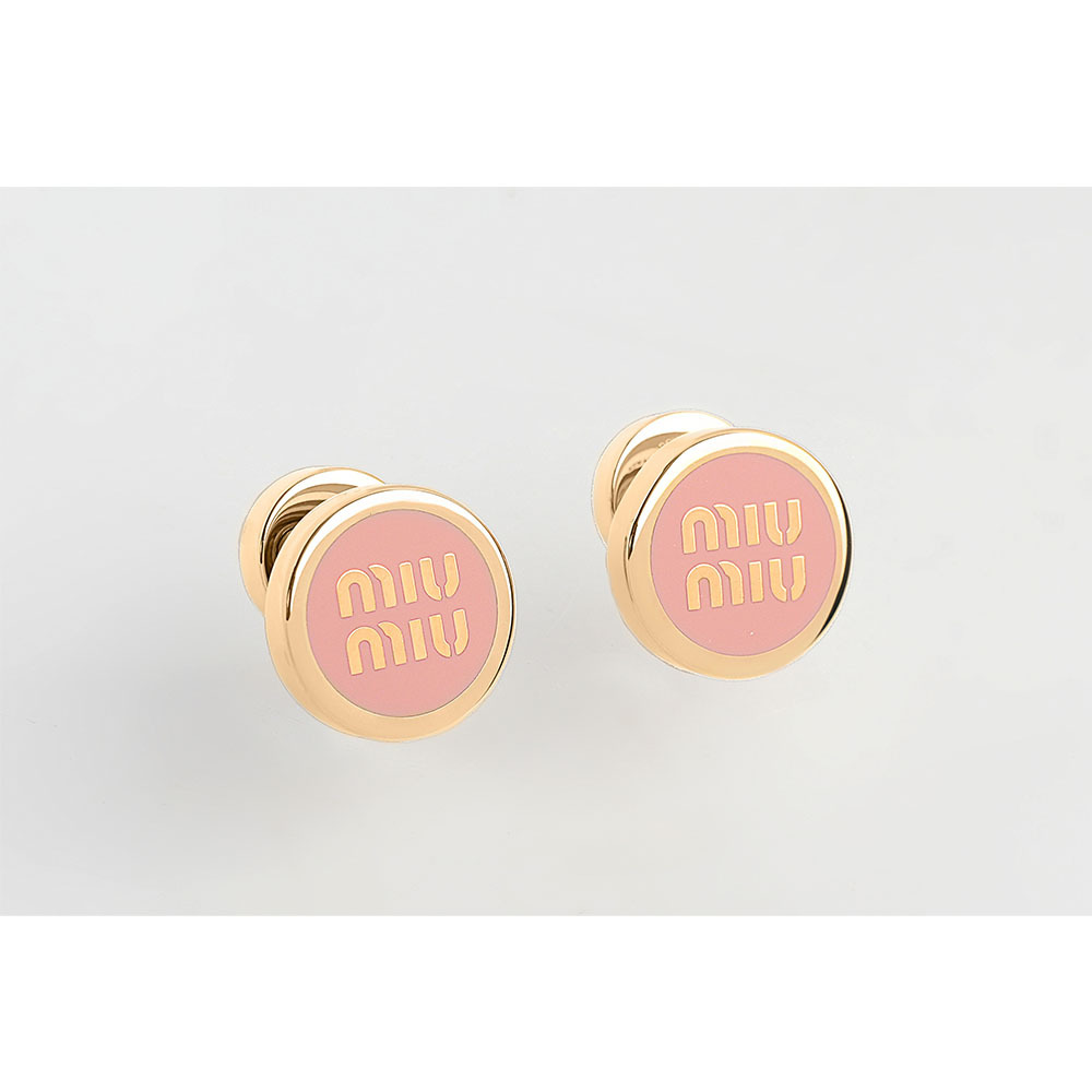 【MIU MIU】Logo 標誌琺瑯及金屬針式耳環(蘭花粉) 5JO912 2F6T F0615
