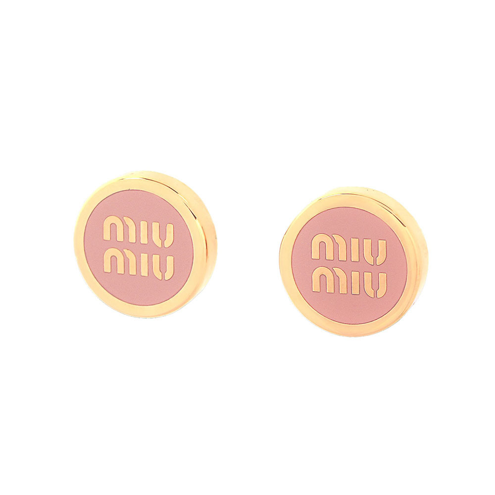 【MIU MIU】Logo 標誌琺瑯及金屬針式耳環(蘭花粉) 5JO912 2F6T F0615