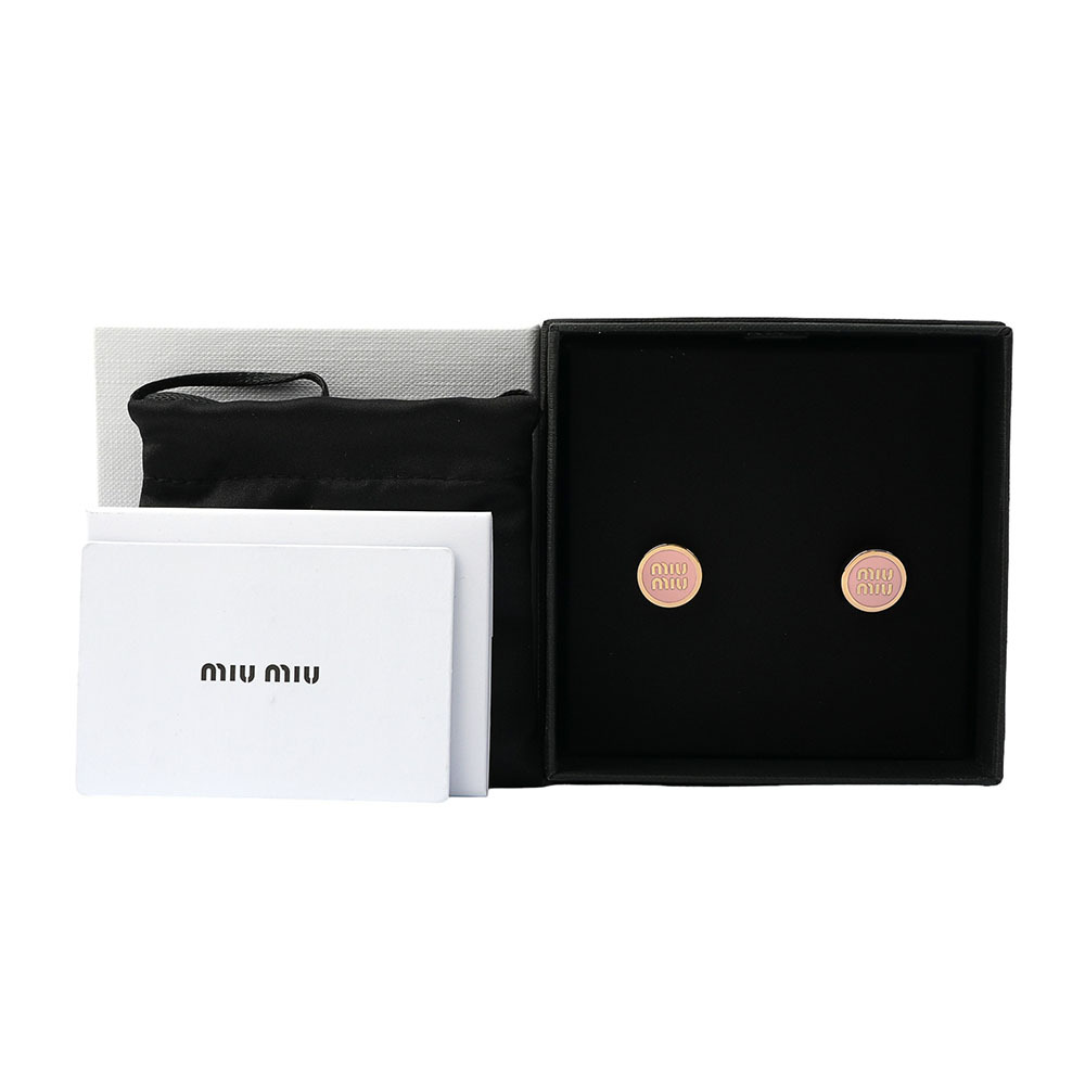 【MIU MIU】Logo 標誌琺瑯及金屬針式耳環(蘭花粉) 5JO912 2F6T F0615