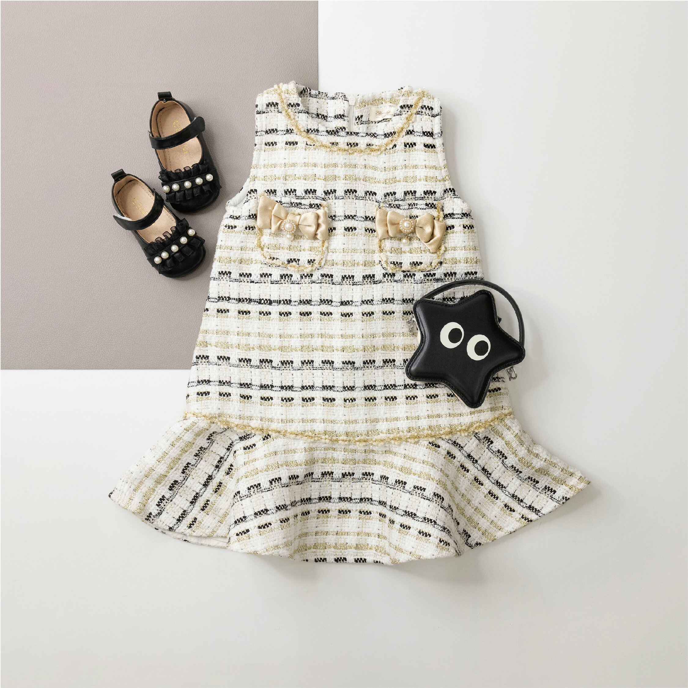 【H35605】氣質小香風蝴蝶結魚尾洋裝